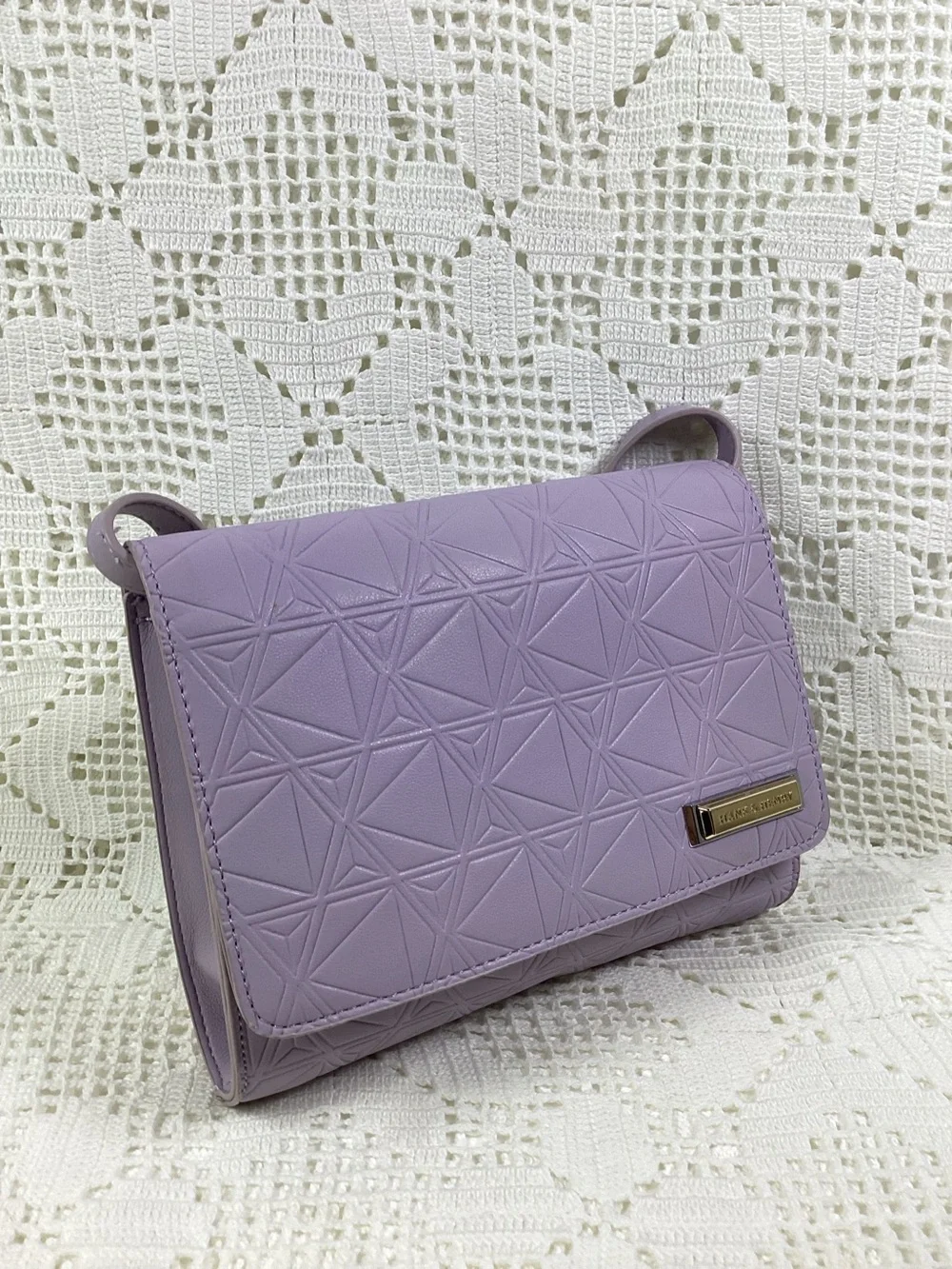 Hank & Henry Lilac Geometric Embossed Crossbody Bag